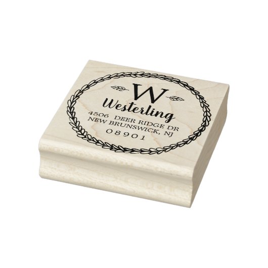 Rustic Wheat Wreath Monogram Name & Address Rubberstempel (Stempel)