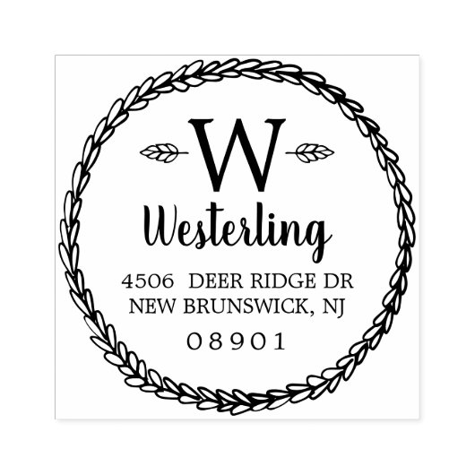 Rustic Wheat Wreath Monogram Name & Address Rubberstempel (Afrduk)