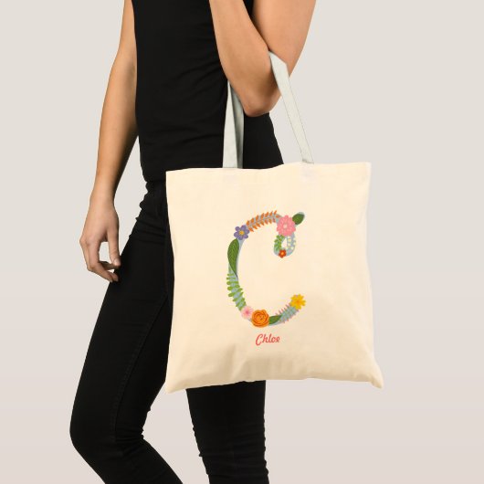 Rustic Whimsical Flower Monogram (C) Tote Bag (Voorkant (product))