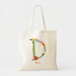 Rustic Whimsical Flower Monogram (D) Tote Bag