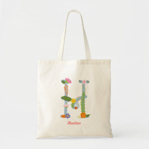 Rustic Whimsical Flower Monogram (H) Tote Bag