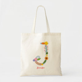 Rustic Whimsical Flower Monogram (J) Tote Bag