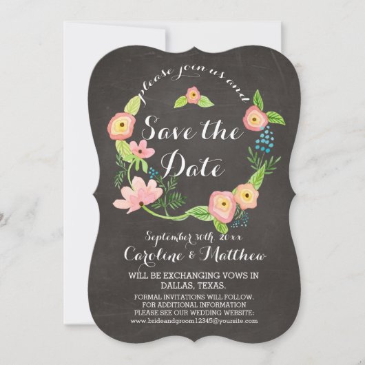 Rustic Whimsical Granny Chic Hipster Chalkboard Save The Date (Voorkant)