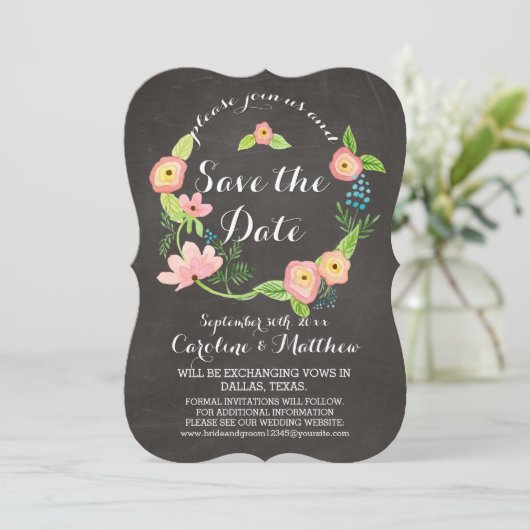 Rustic Whimsical Granny Chic Hipster Chalkboard Save The Date (Staand voorkant)