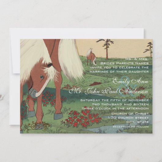 Rustic Whimsical Horse Wedding Invitations Kaart (Voorkant)