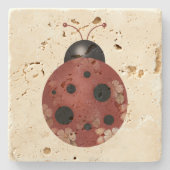 Rustic Whimsical Primitive Floral Ladybug Stenen Onderzetter (Voorkant)