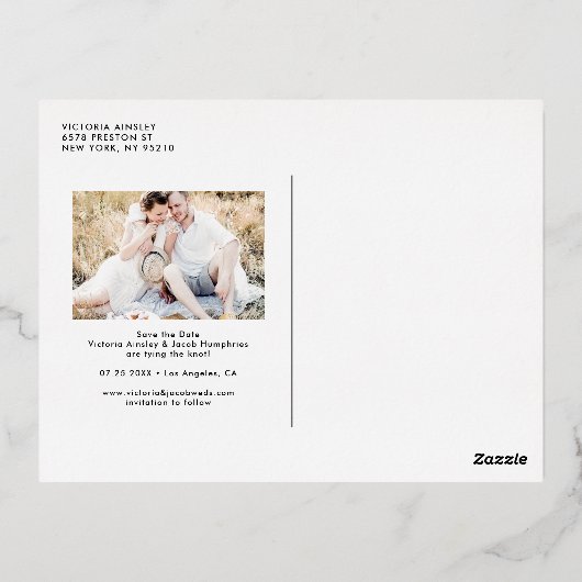 Rustic Whimsical Script Photo Save the Date Folie Uitnodiging Briefkaart (Achterkant)