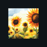 Rustic Whimsical Waterverf Sunflower Canvas Afdruk<br><div class="desc">Dit ontwerp bevat een waterverf veld gevuld met mooie zonnebloemen,  met een groene balk onderaan. Ideaal voor de zomertuin. Pas het aan met een familienaam. Maakt een geweldig Moederdag of verjaardagscadeau. Creëer door Simply Farmhouse Press.</div>
