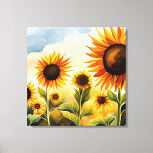 Rustic Whimsical Waterverf Sunflower Canvas Afdruk