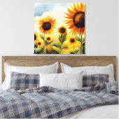 Rustic Whimsical Waterverf Sunflower Canvas Afdruk (Insitu (Slaapkamer))