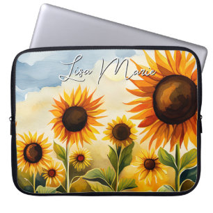 Rustic Whimsical Waterverf Sunflower Field Laptop Sleeve