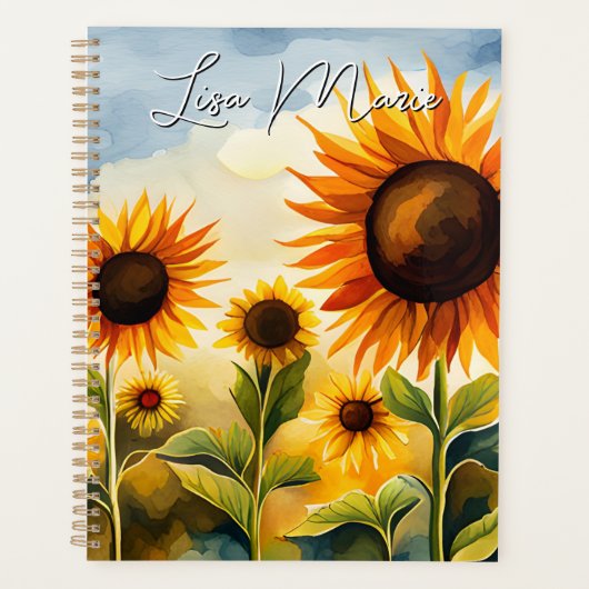 Rustic Whimsical Waterverf Sunflower Field Planner (Voorkant)