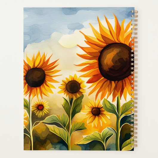 Rustic Whimsical Waterverf Sunflower Field Planner (Achterkant)