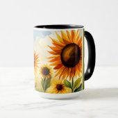 Rustic Whimsical Waterverf Sunflower Mam Mok (Voorkant rechts)