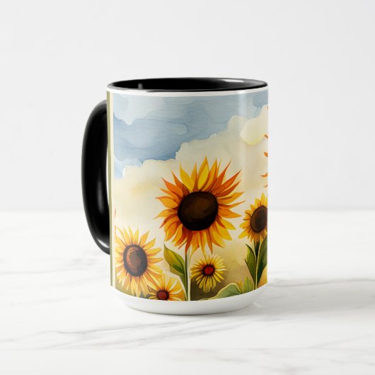 Rustic Whimsical Waterverf Sunflower Mam Mok (Voorkant links)