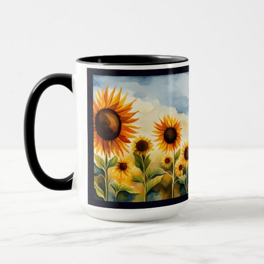 Rustic Whimsical Waterverf Sunflower Monogram Mok (Links)
