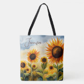 Rustic Whimsical Waterverf Sunflower Monogram Tote Bag (Voorkant)