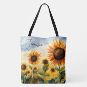 Rustic Whimsical Waterverf Sunflower Monogram Tote Bag (Achterkant)