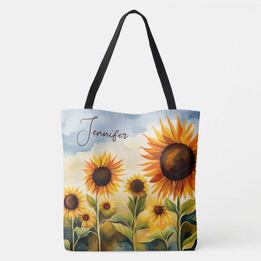 Rustic Whimsical Waterverf Sunflower Monogram Tote Bag (Achterkant)