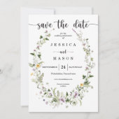 Rustic Whimsical Wildbloemen die de datum bewaren Kaart (Voorkant)