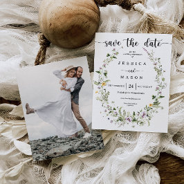 Rustic Whimsical Wildbloemen die de datum bewaren Kaart