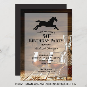 Rustic Whiskey 50th Birthday Party Invitations