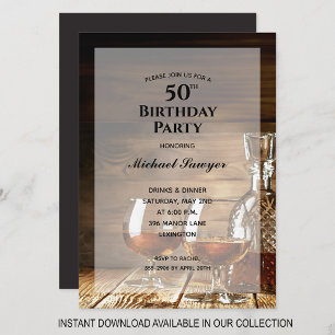Rustic Whiskey 50th Birthday Party Invitations