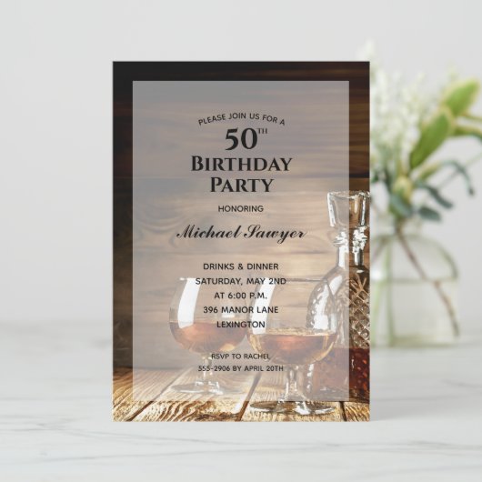 Rustic Whiskey 50th Birthday Party Invitations (Staand voorkant)