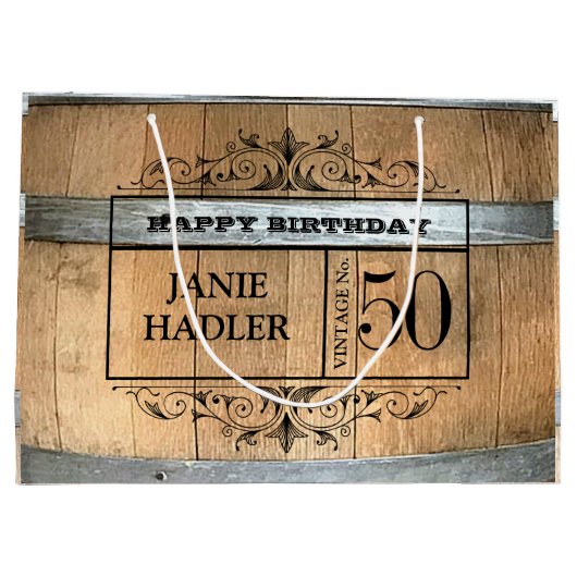 Rustic Whiskey Barrel 50th Birthday Groot Cadeauzakje (Achterkant)
