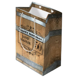 Rustic Whiskey Barrel 50th Birthday Medium Cadeauzakje