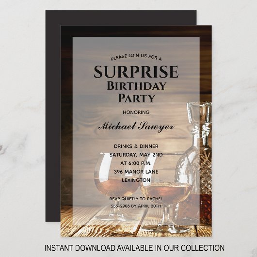 Rustic Whiskey Birthday Party Invitations