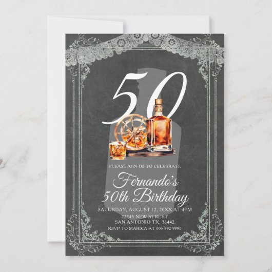 Rustic Whiskey Bottle 50th Adult Birthday Kaart (Voorkant)