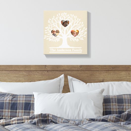 Rustic White 3 foto stamboom gepersonaliseerd Canvas Afdruk (Insitu (Slaapkamer))