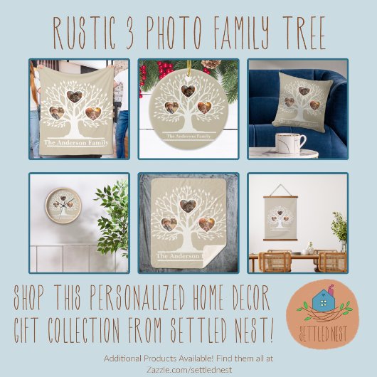 Rustic White 3 foto stamboom gepersonaliseerd Canvas Afdruk