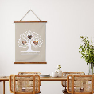 Rustic White 3 foto stamboom gepersonaliseerd Hangend Wandkleed