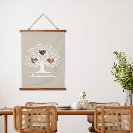Rustic White 3 foto stamboom gepersonaliseerd Hangend Wandkleed