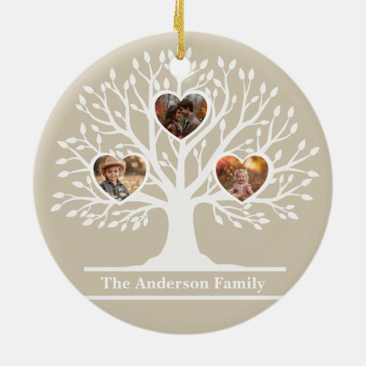 Rustic White 3 foto stamboom gepersonaliseerd Keramisch Ornament (Achterkant)