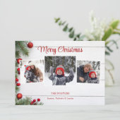 Rustic White Barn Wood 3-Foto Feestdagenkaart (Staand voorkant)