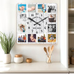 Rustic White Barn Wood Farmhouse 12 Foto Collage Vierkante Klok<br><div class="desc">Rustic White Barn Wood Farmhouse 12 Foto Collage Square Wall Clock. Grote,  mooie witte schuur  hout,  op maat gemaakt met de familienaam jaar heeft de klok van het muurdecor vastgezet. De perfecte houten plank zoekt elk huis of keuken.</div>