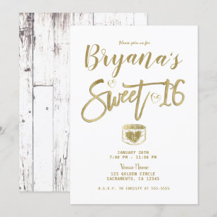 Rustic White Barn Wood Gold Sweet 16 Party Kaart