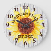 Rustic White Barn Wood Sunflower Persoonlijke bena Grote Klok (Voorkant)