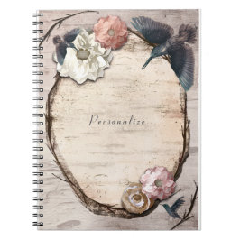 Rustic White Birch Floral & Hummingbird Elegant Notitieboek