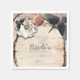 Rustic White Birch Floral & Hummingbird Elegant Servet
