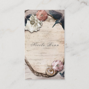 Rustic White Birch Floral & Hummingbird Elegant Visitekaartje