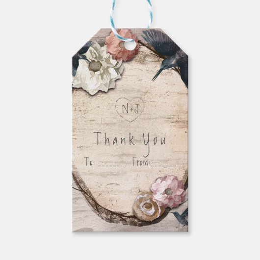Rustic White Birch Floral & Hummingbird Favor Cadeaulabel (Voorkant)