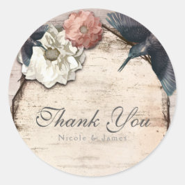 Rustic White Birch Floral & Hummingbird Favor Ronde Sticker