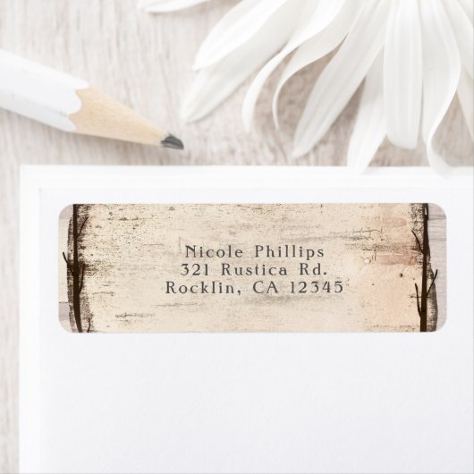 Rustic White Birch Floral & Hummingbird Invitation Etiket (Insitu)
