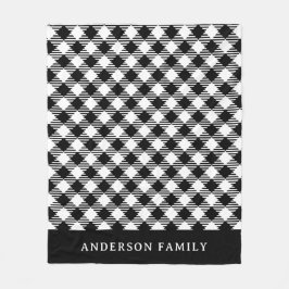 Rustic White Black Buffalo Check Monogram Fleece Deken