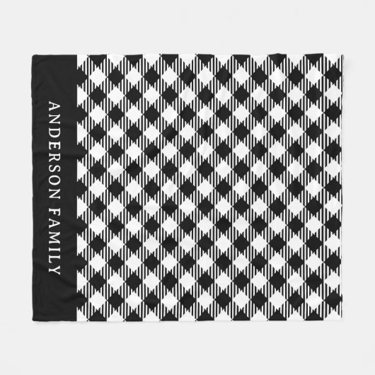 Rustic White Black Buffalo Check Monogram Fleece Deken (Voorkant (Horizontaal))