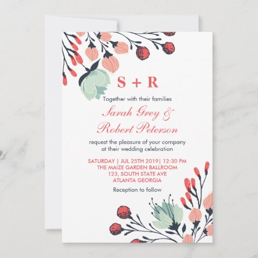 Rustic White Blue Floral Wedding Invitation Kaart (Voorkant)
